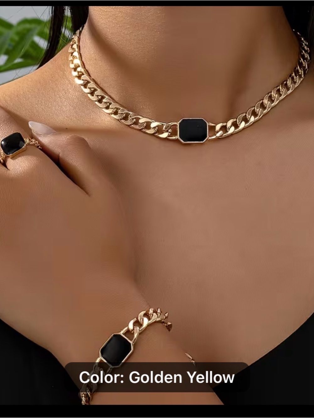 Gold-Tone Chain Choker with Black Onyx Accent